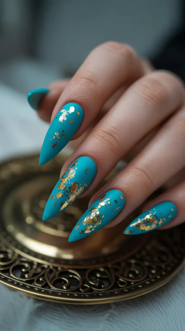 Fall Foil Accent Nails 2025 Turquoise Treasure Foil
