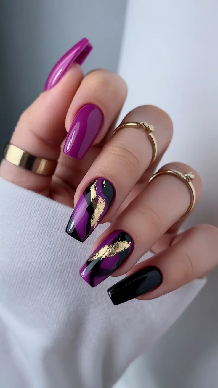 Fall Foil Accent Nails 2025 Violet Meets Noir
