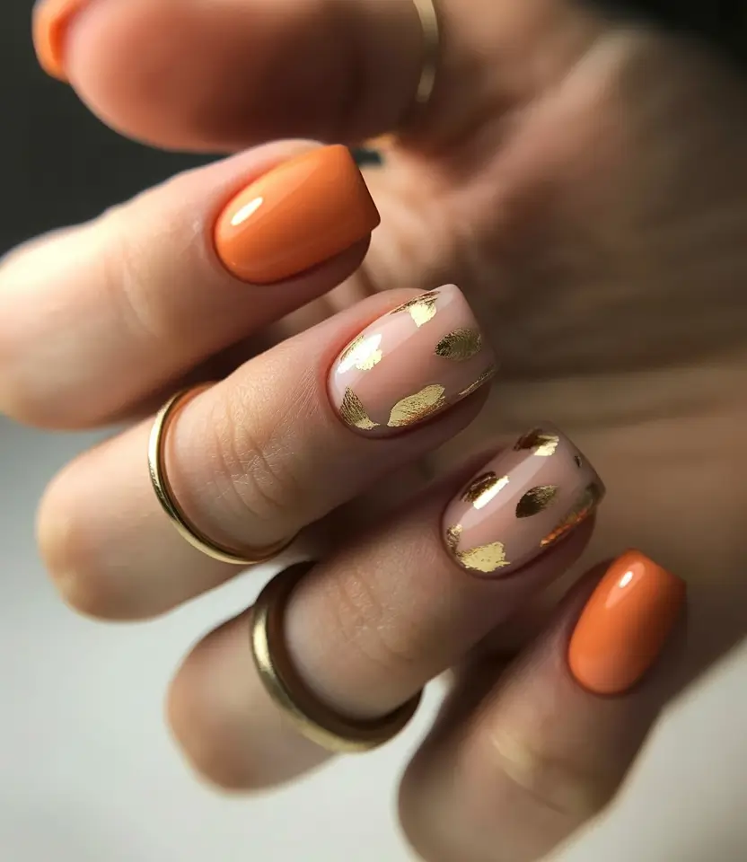 fall gel nails designs 2025 Golden Pumpkin Glow