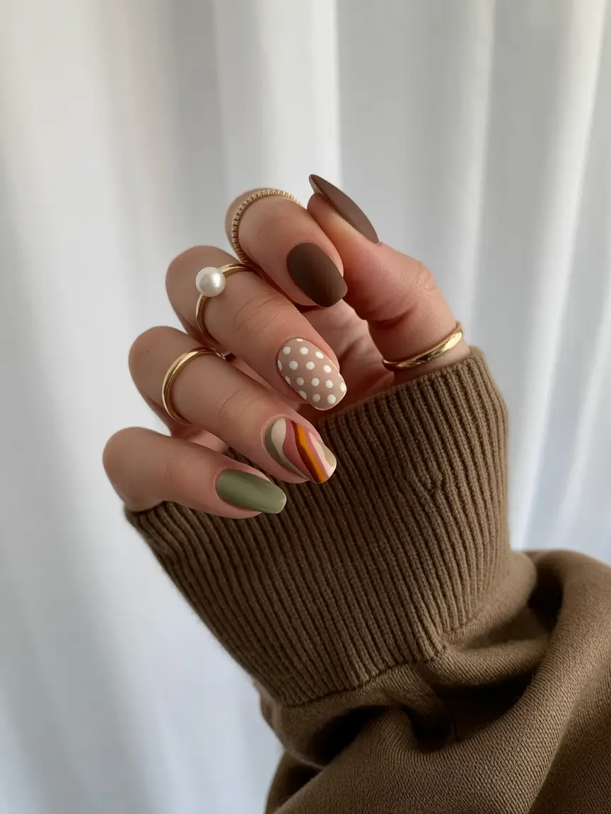 fall gel nails designs 2025 Earthy Mix & Match