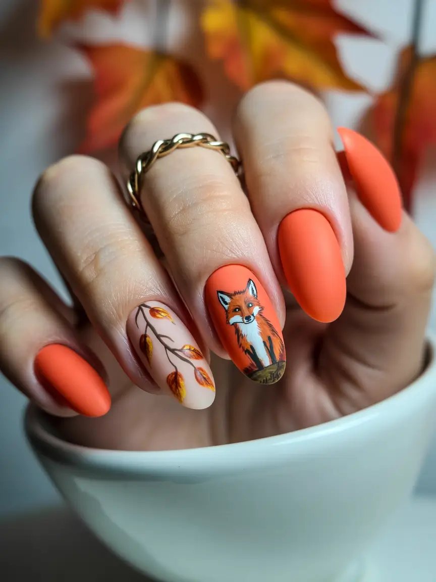 fall gel nails designs 2025 Fox in the Foliage