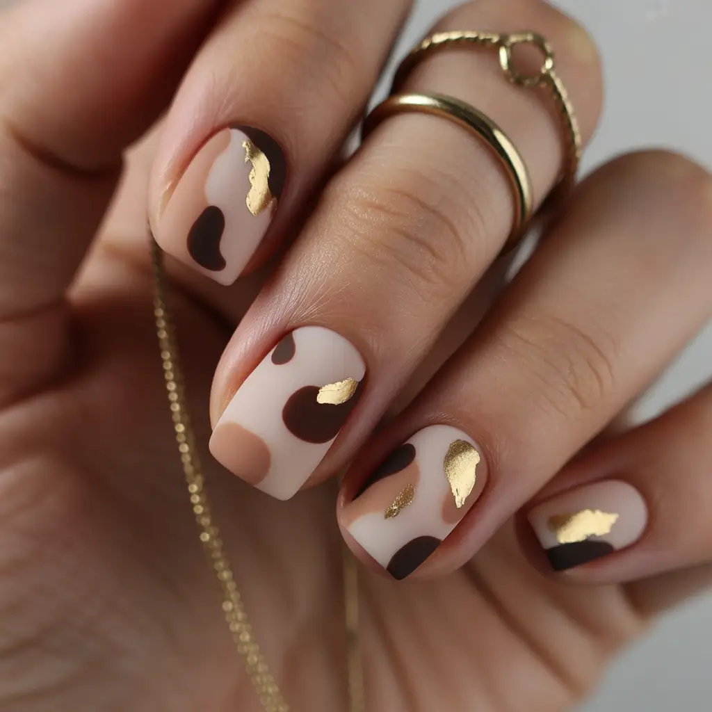 fall gel nails designs 2025 Modern Mocha Spots