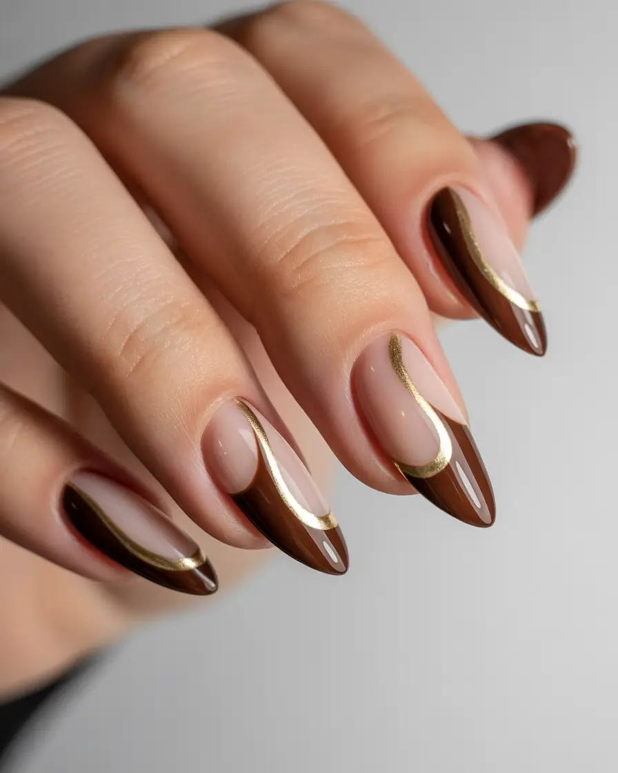 fall gel nails designs 2025 Mocha Crescent Elegance