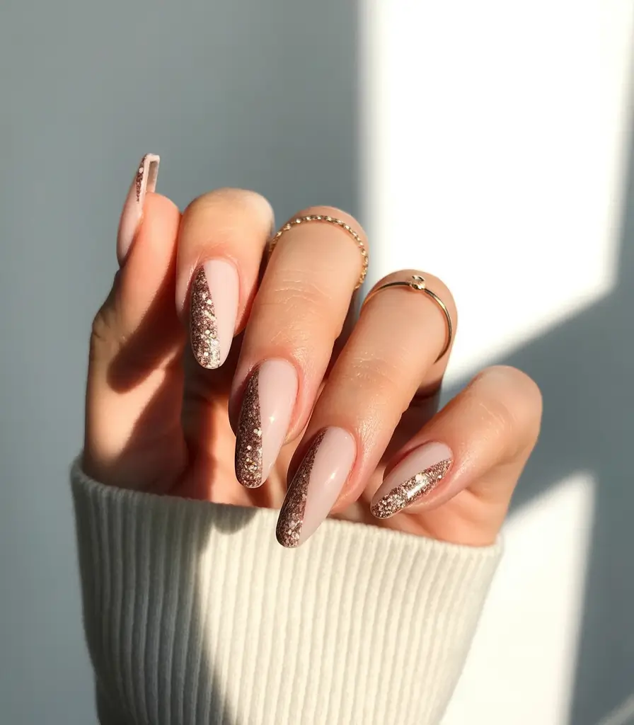 fall gel nails designs 2025 Champagne Glitter Veil