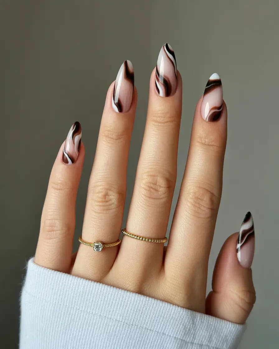 fall gel nails designs 2025 Espresso Swirl Art