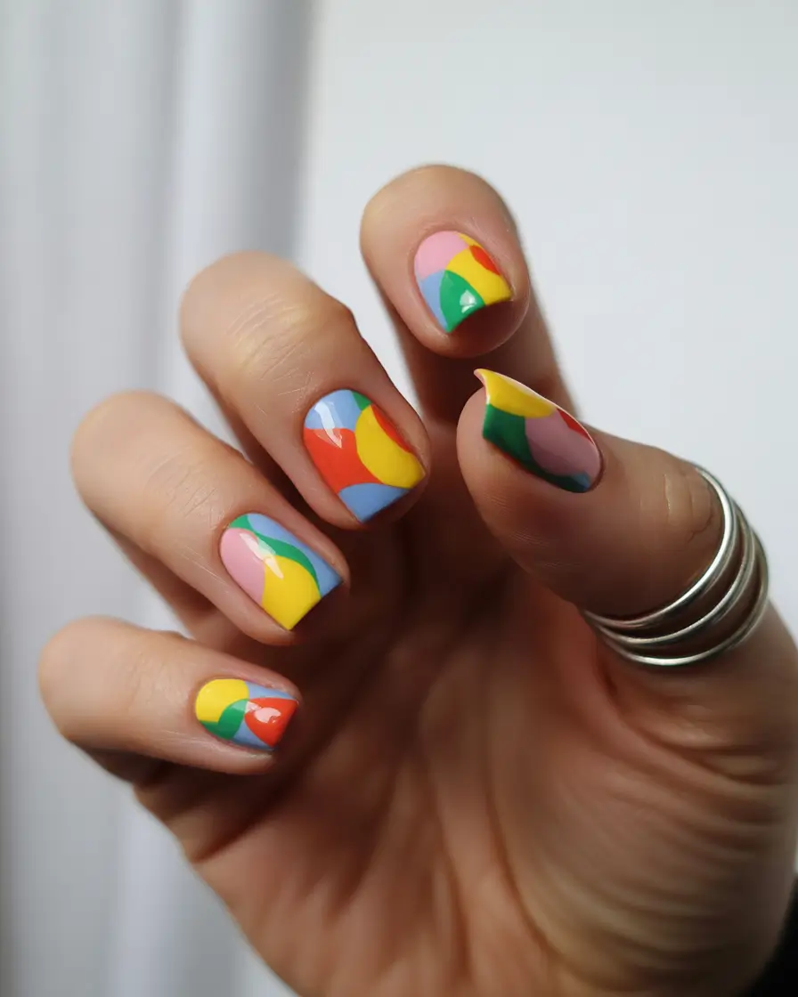 Fall Geometric Nails 2025 Playful Overlapping Shapes