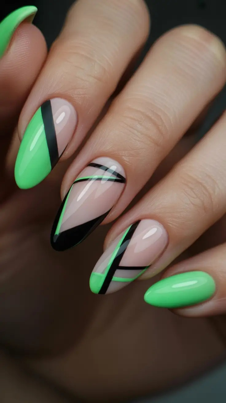 Fall Geometric Nails 2025 Diagonal Green Geometry