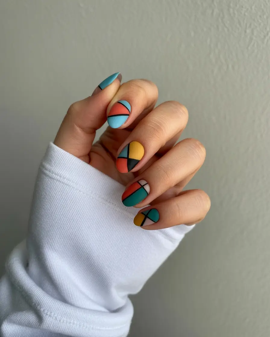 Fall Geometric Nails 2025 Matte Geometry with Retro Vibes