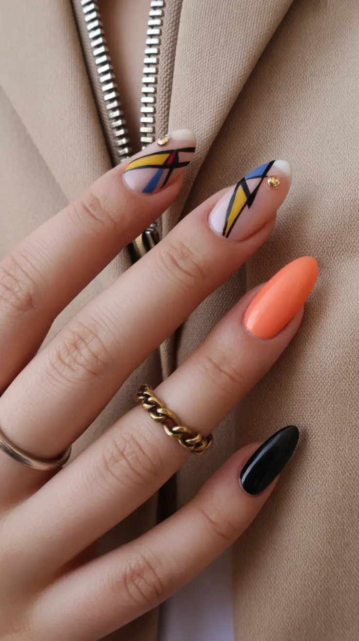 Fall Geometric Nails 2025 Modern Mondrian Vibes