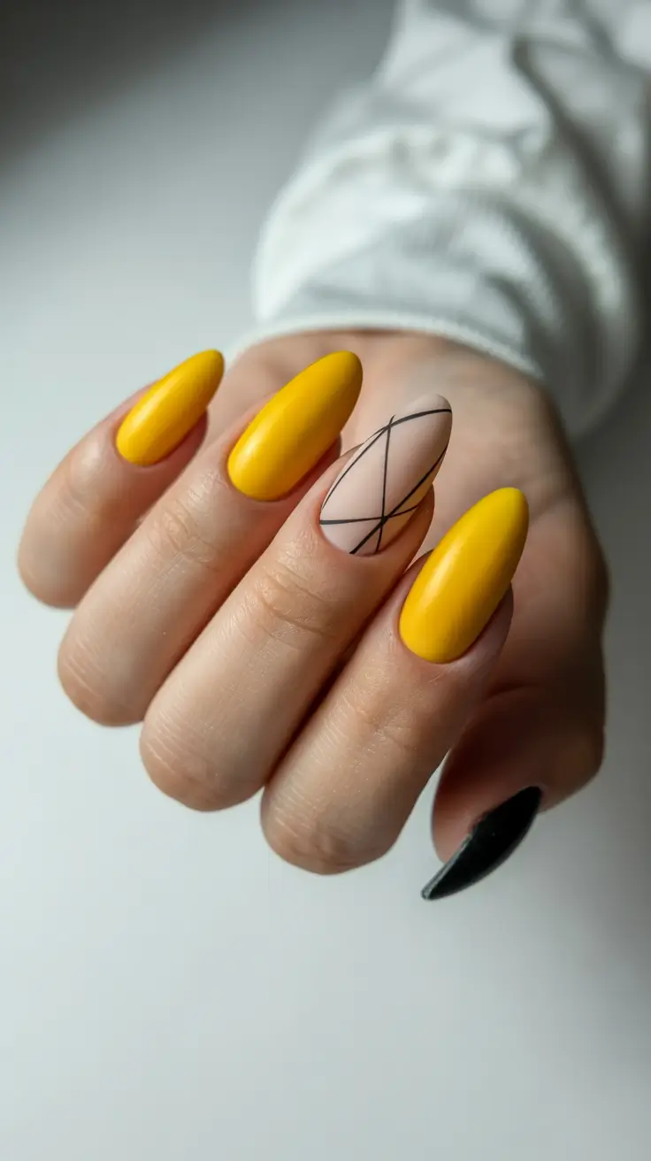 Fall Geometric Nails 2025 Minimalist Yellow Geometry