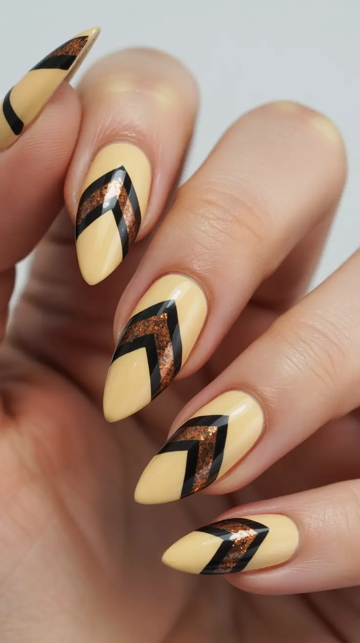 Fall Geometric Nails 2025 Chevron Stripes in Autumn Tones