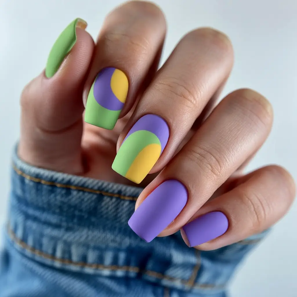 Fall Geometric Nails 2025 Playful Retro Color Blocking