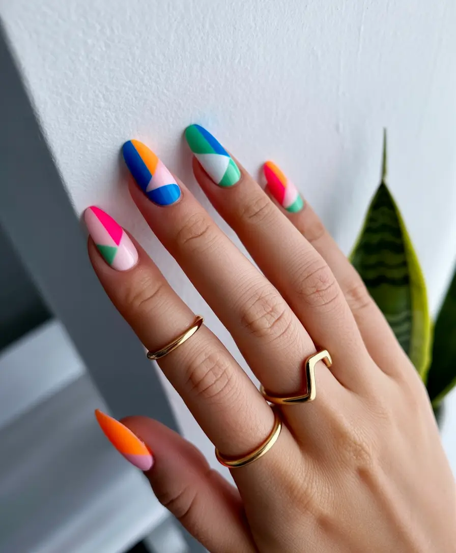 Fall Geometric Nails 2025 Playful Pop Color Triangles