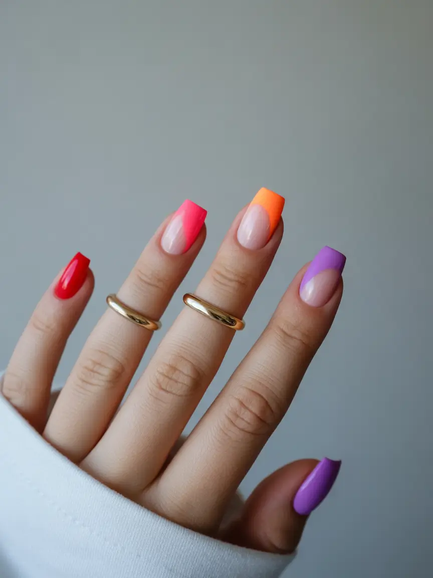 Fall Geometric Nails 2025 Bright Tips in Candy Shades