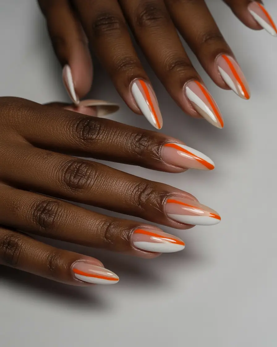 Fall Geometric Nails 2025 Sharp Lines in White and Orange