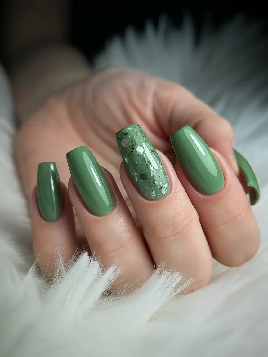 fall green nails 2025 Mossy Marble with Earthy Tones