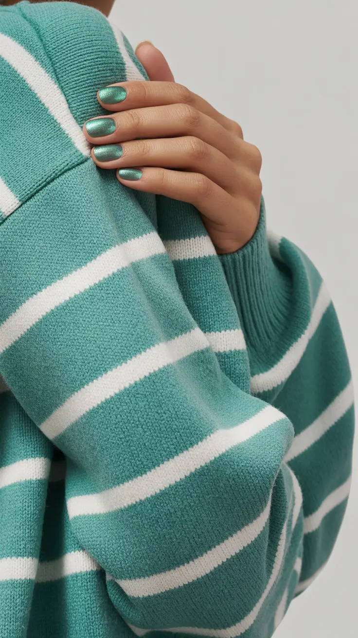 fall green nails 2025 Moody Teal for Sweater Weather
