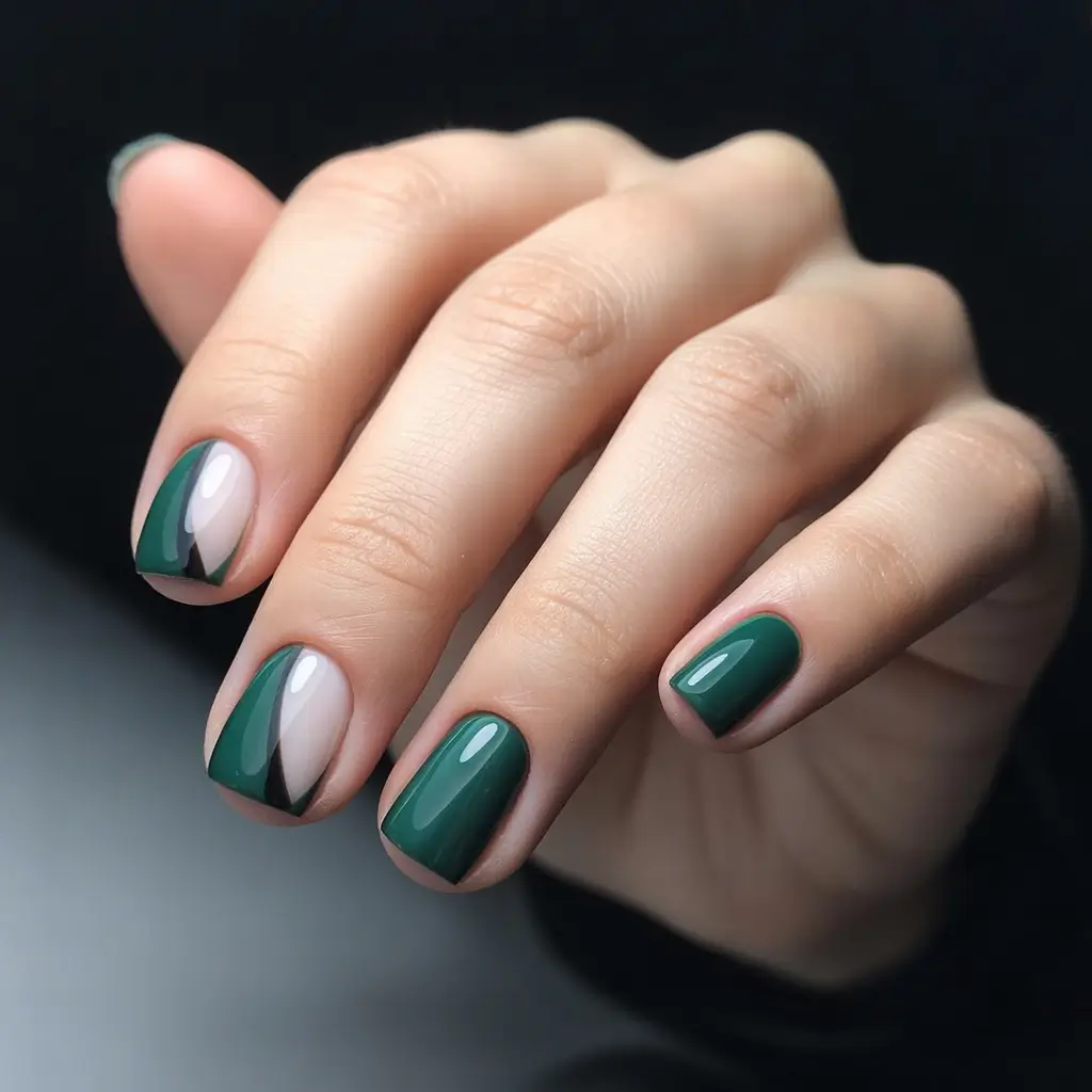 fall green nails 2025 Modern Art Deco Shorties