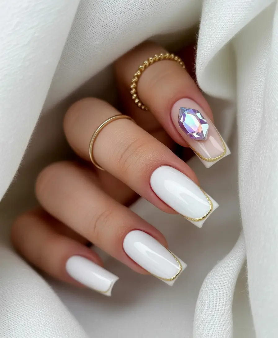 fall manicure 2025 Crystal Luxe in Clean White