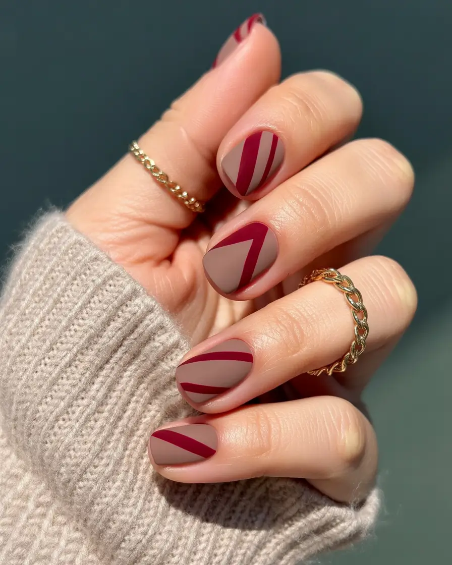 fall manicure 2025 Structured Burgundy Stripes