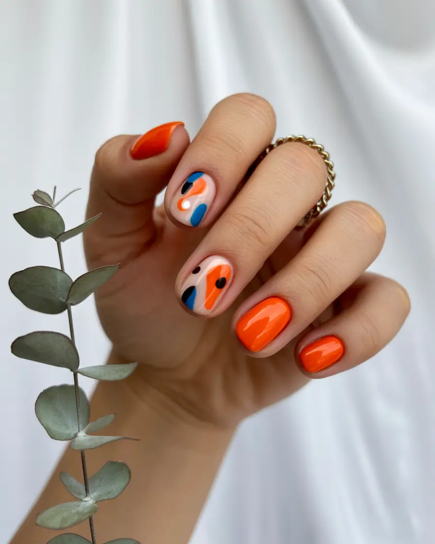 fall manicure 2025 Abstract Tangerine Modernism