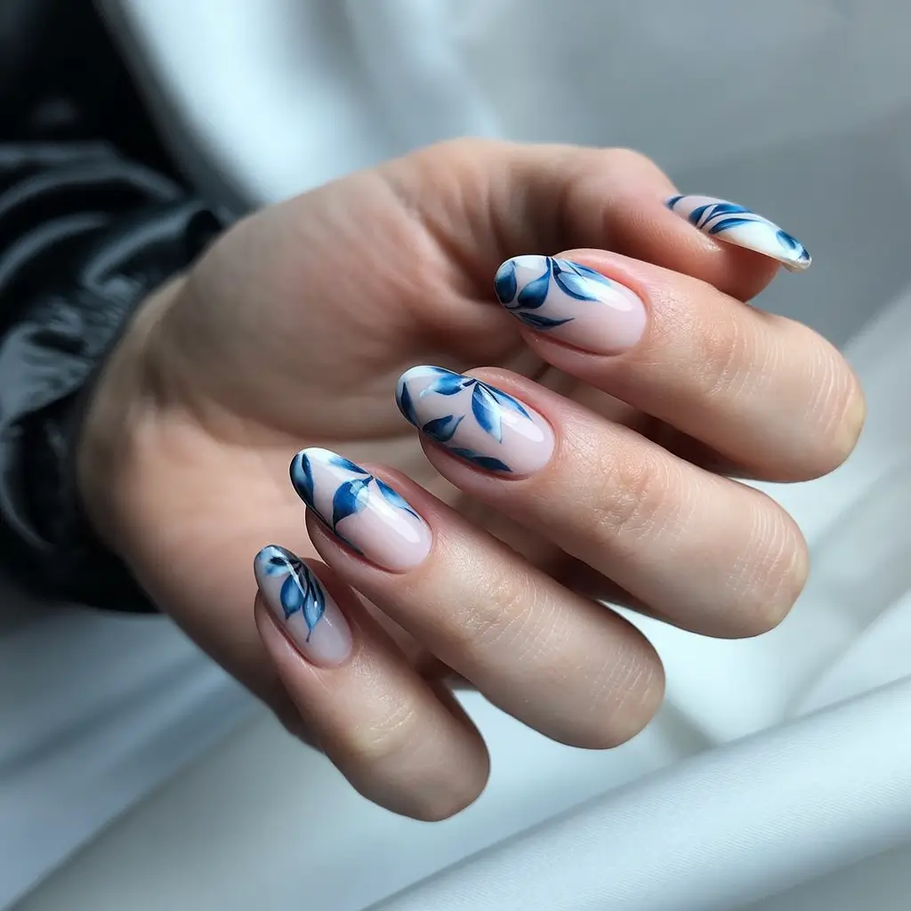 fall-manicure-2025-Moody-Florals-in-Blue-Tones