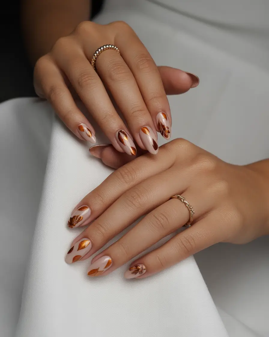 fall-manicure-2025-Molten-Bronze-Petals-on-a-Neutral-Base