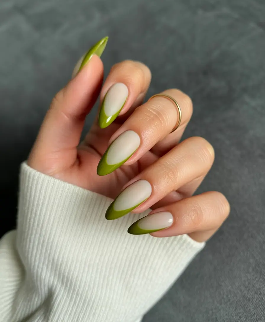 fall-manicure-2025-Muted-Olive-French-Tips