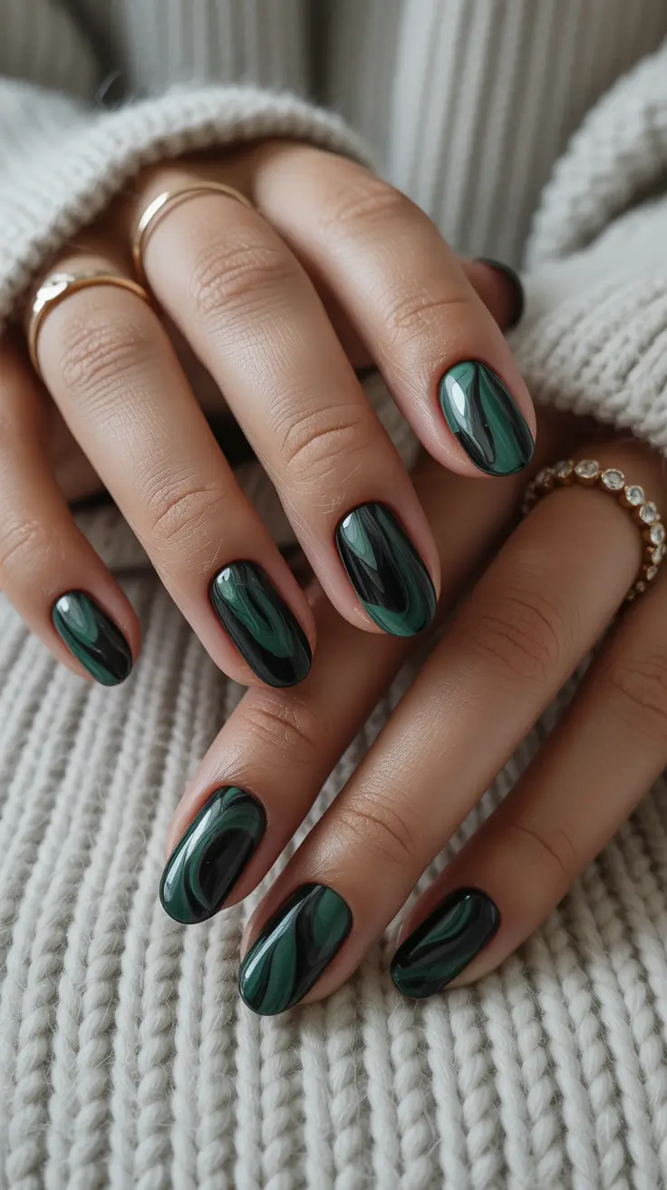 Fall Marble Nails 2025 Emerald Marble Shine