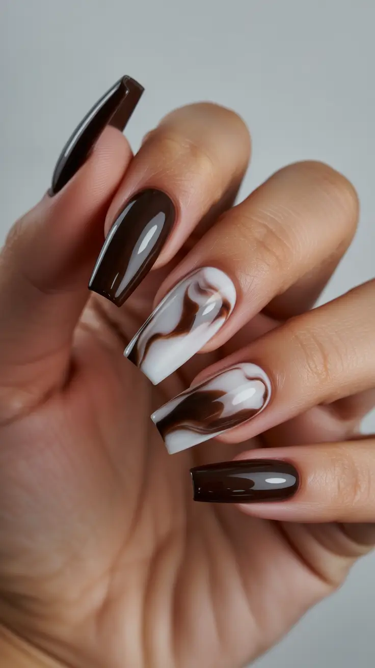 Fall Marble Nails 2025 Chocolate Marble Layers