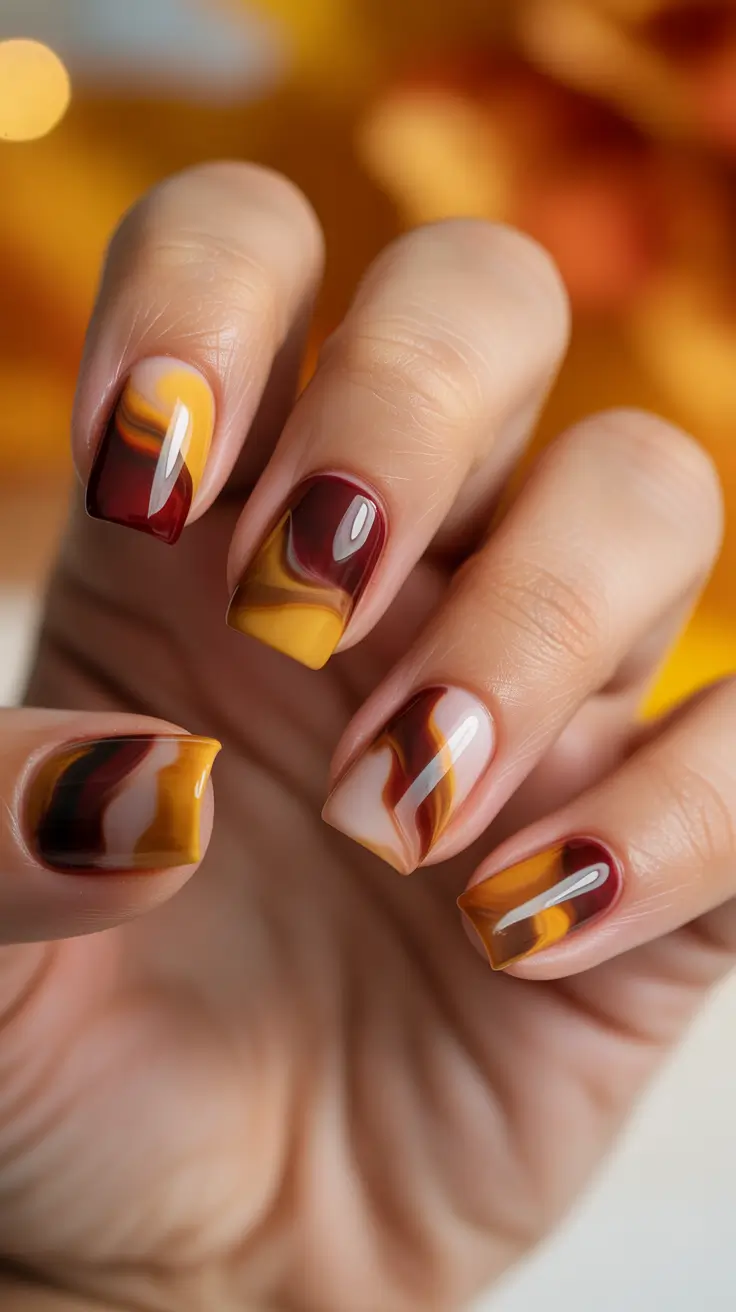 Fall Marble Nails 2025 Warm Tortoiseshell Vibes