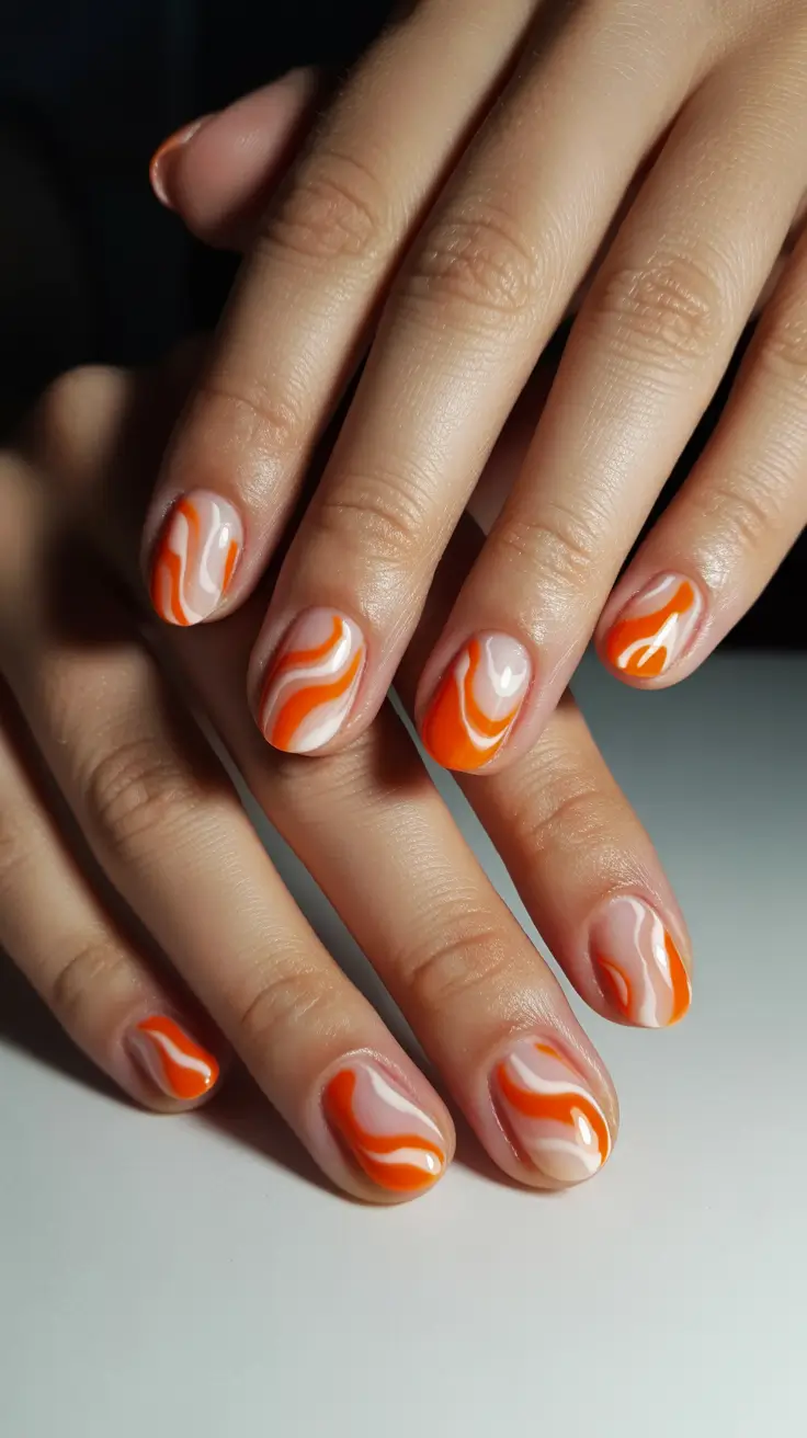 Fall Marble Nails 2025 Playful Pumpkin Swirls