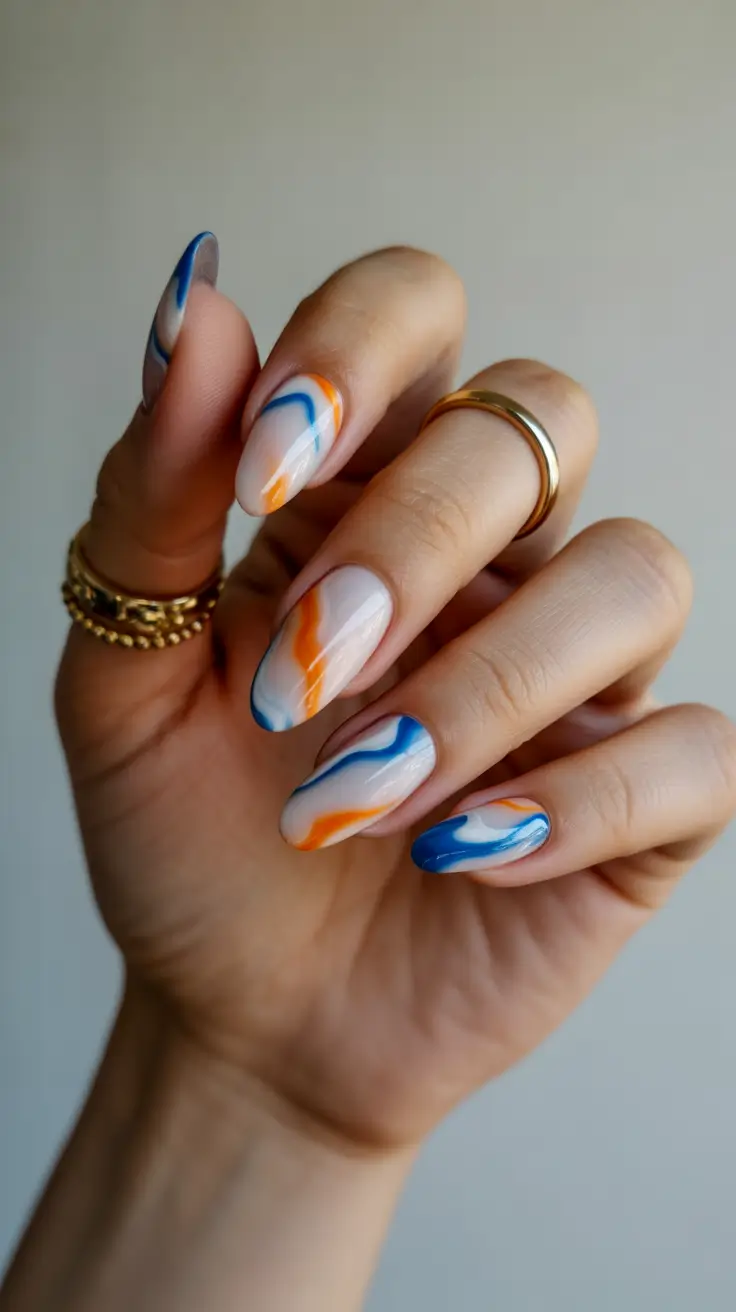 Fall Marble Nails 2025 Electric Autumn Waves