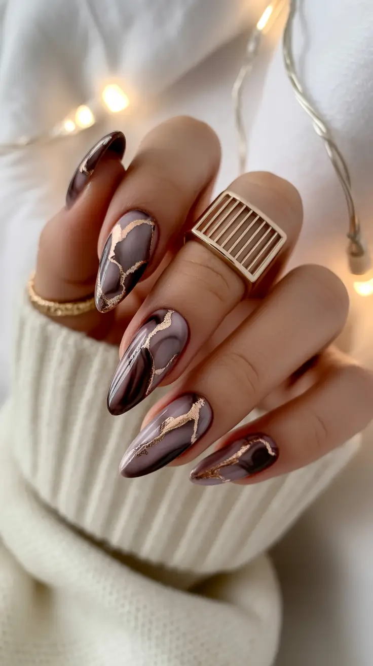 Fall Marble Nails 2025 Smoky Kintsugi Glam