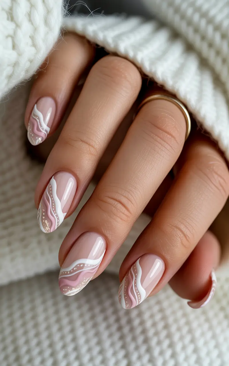 fall nails 2025 color trends Soft Waves in Blush and White