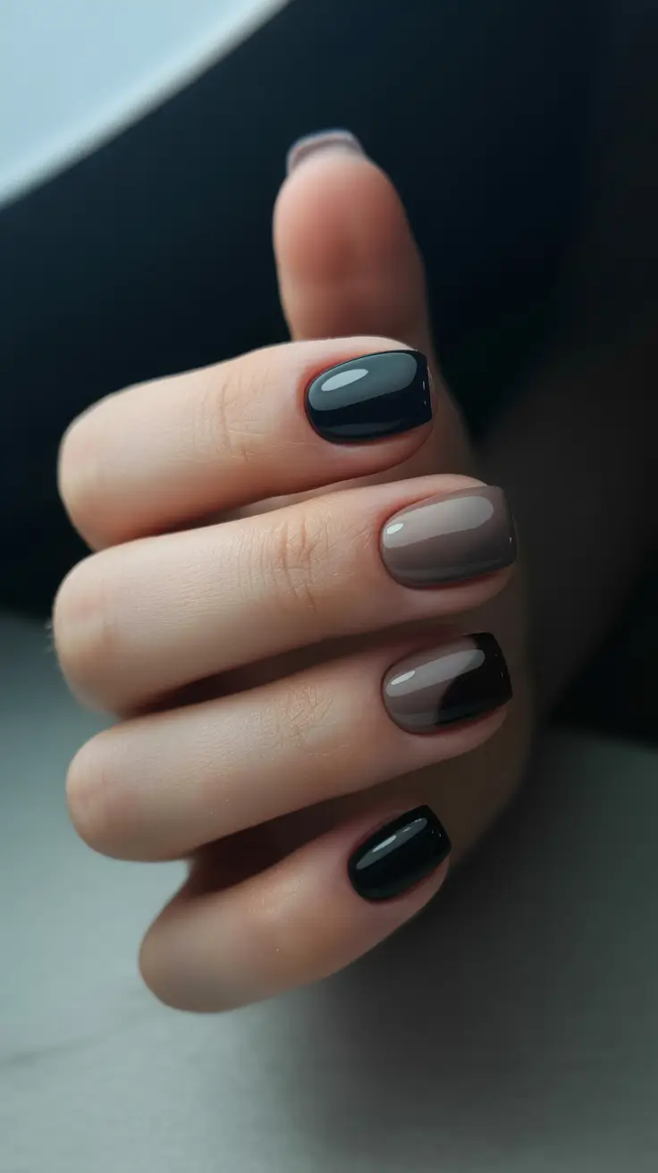 fall nails 2025 color trends Two-Tone Neutral French