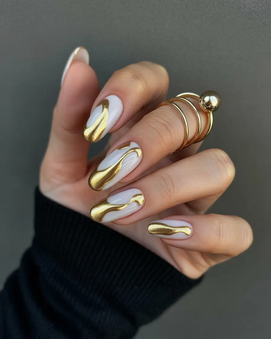 fall nails 2025 color trends Golden Swirl Accents