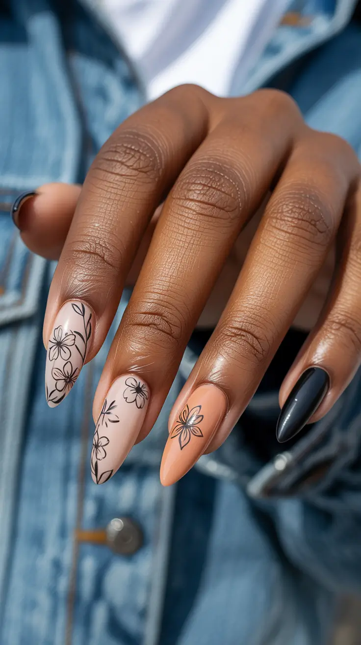 fall-nails-2025-color-trends-Floral-Line-Art-on-Almond-Nails