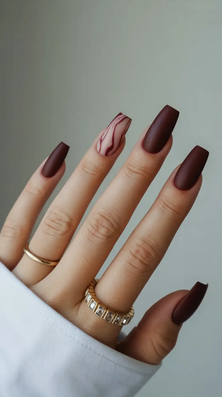 fall nails 2025 color trends Matte Burgundy with Minimalist Accent