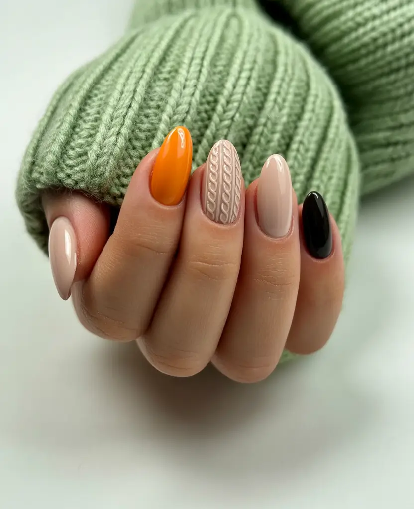 fall-nails-2025-color-trends-Cozy-Sweater-Inspired-Mix