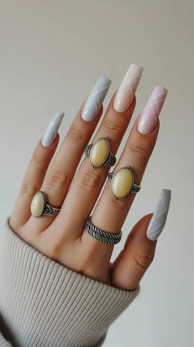 fall nails 2025 color trends Pastel Plaid Illusion