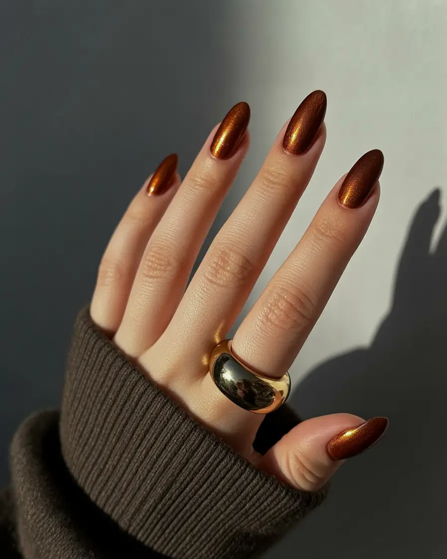 fall nails 2025 color trends Molten Bronze Chrome