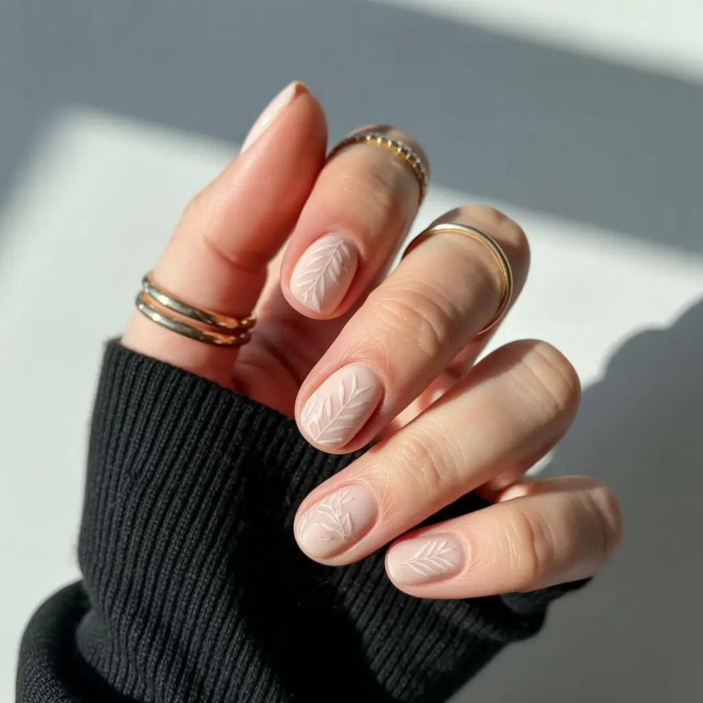 fall nails 2025 color trends Minimal Nude with Embossed Texture