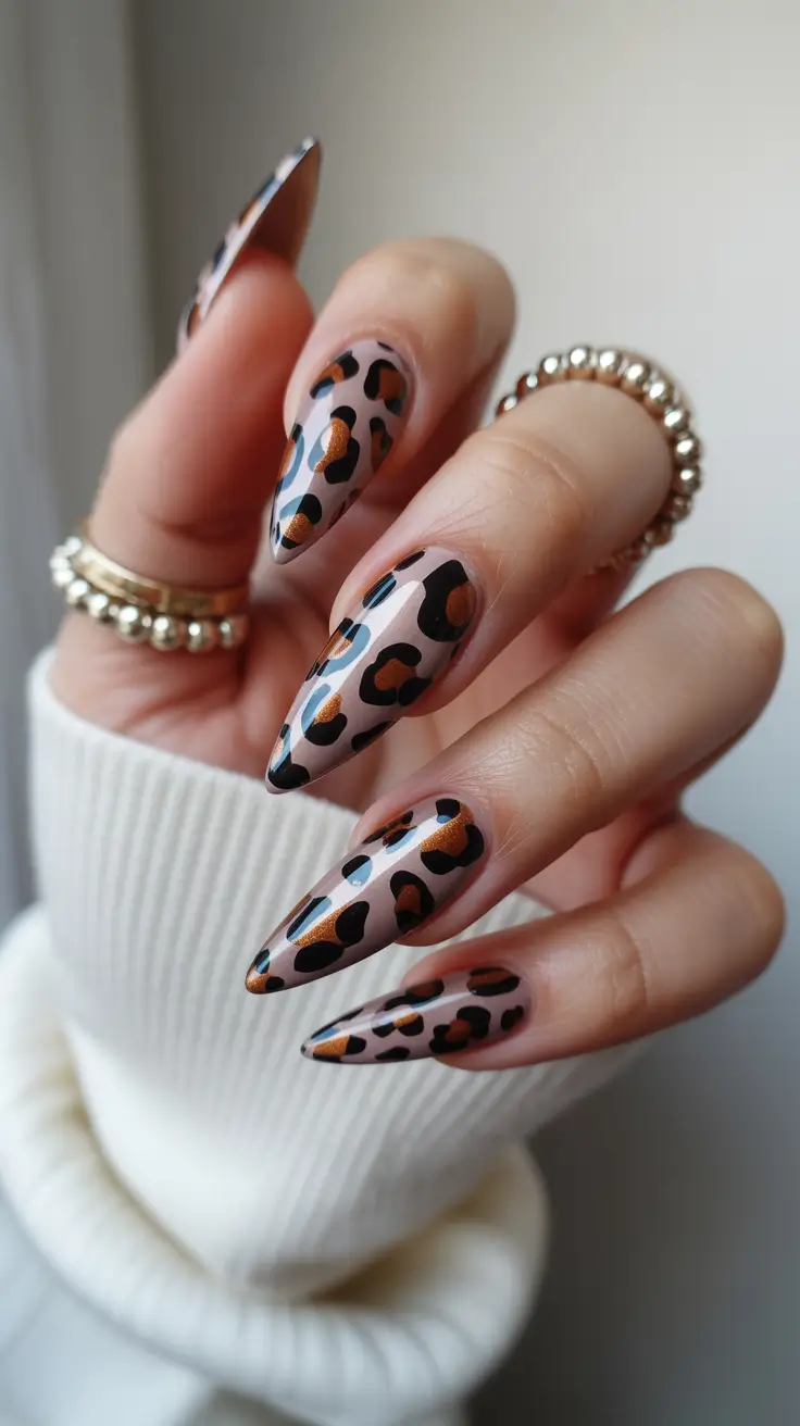 fall nails 2025 color trends Leopard Print with Copper Accents