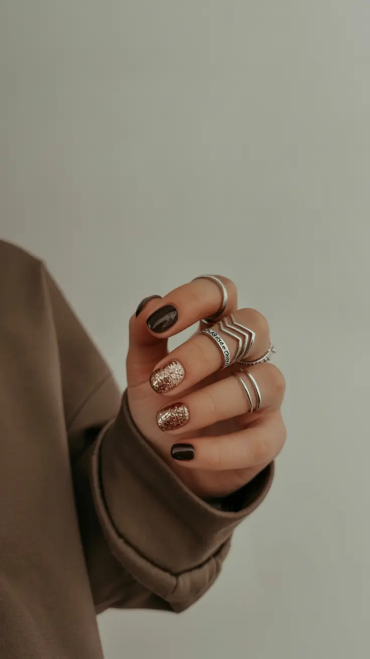 fall nails art ideas 2025 Chocolate Tones with Glitter Accents