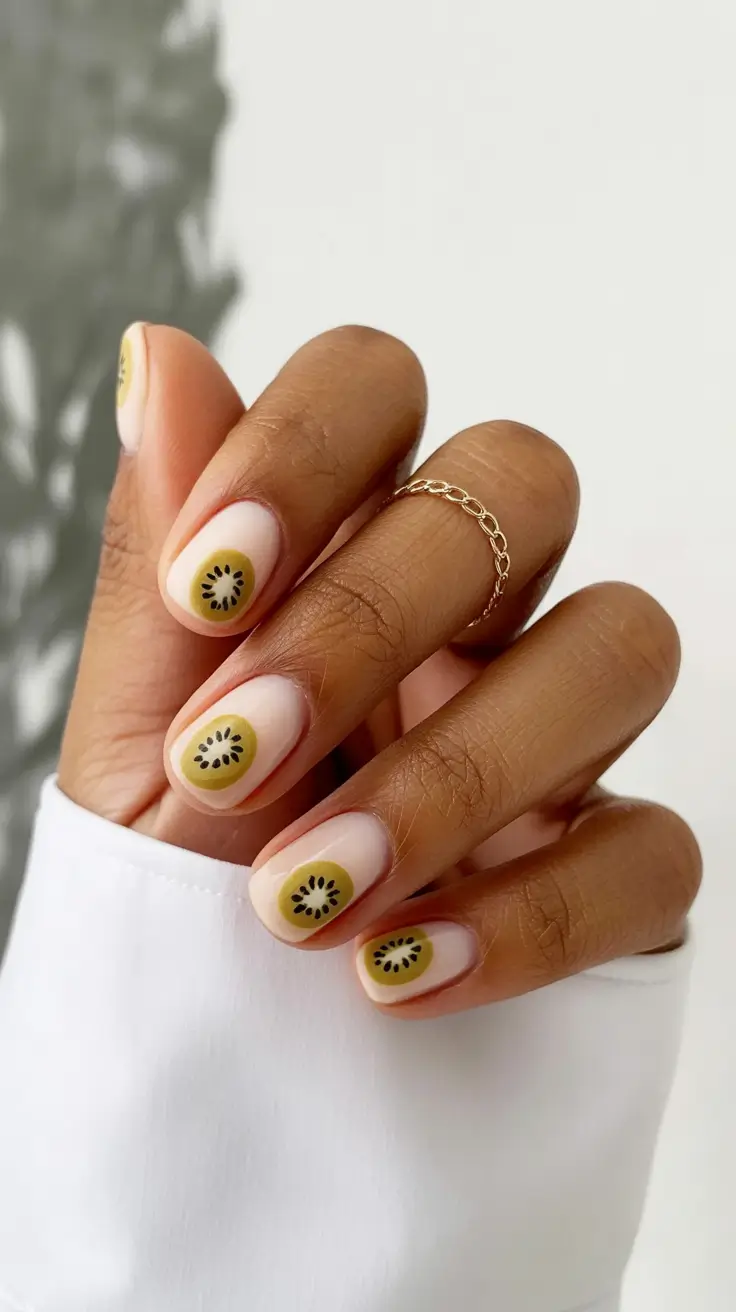 fall nails art ideas 2025 Kiwi-Inspired Minimalist Nails