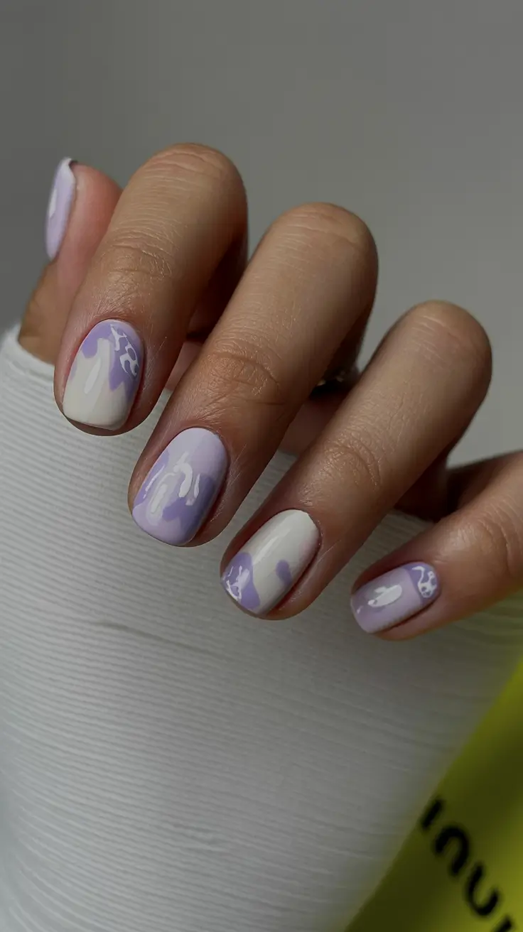 fall nails art ideas 2025 Soft Lilac with Abstract Accents
