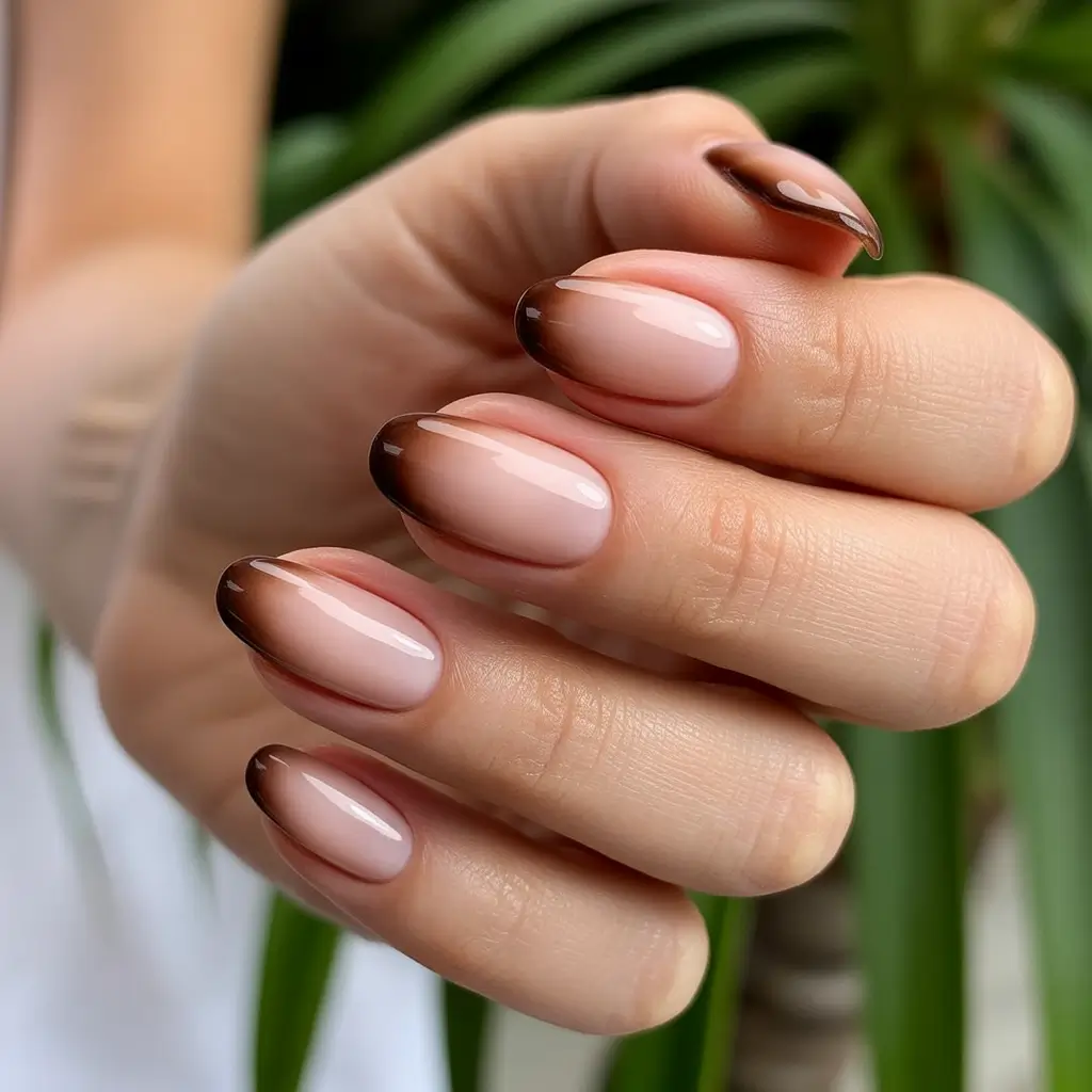 fall nails oval shape Glazed Mocha Gradient