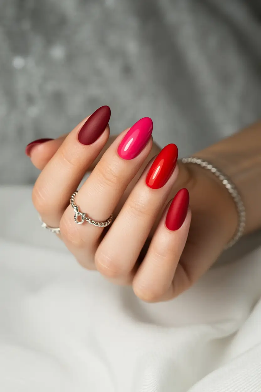 fall nails oval shape Berry & Cherry Ombré Clash