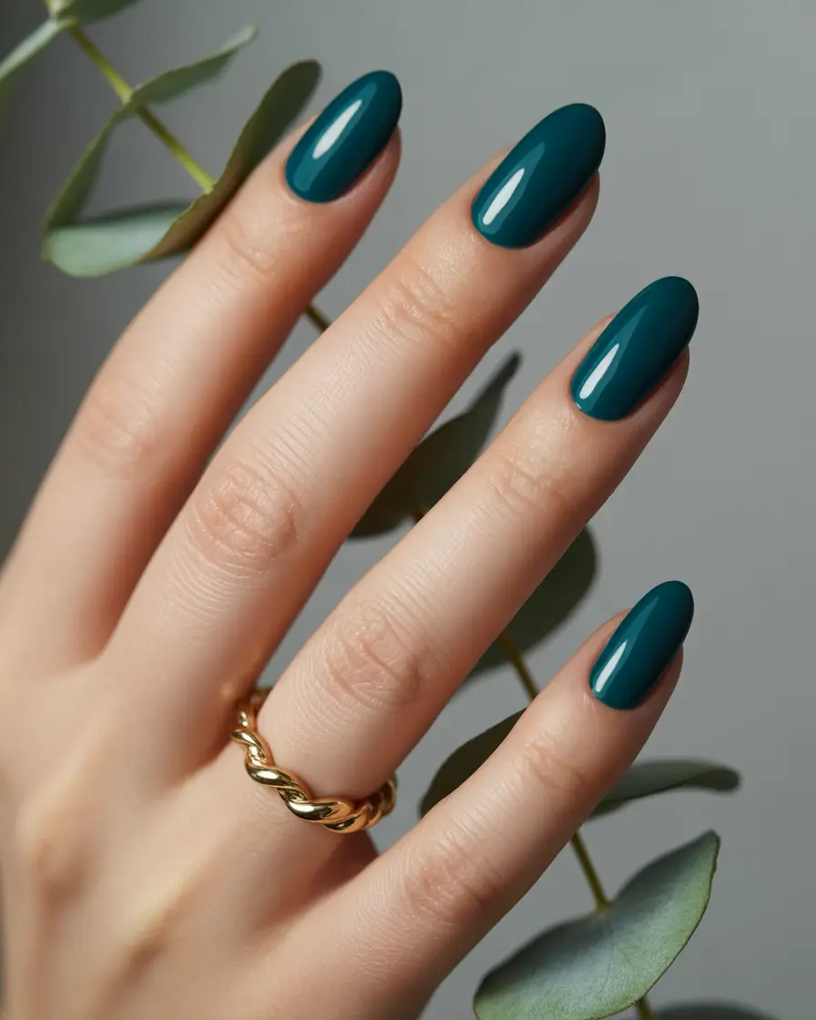 fall nails oval shape Teal That Feels Like Velvet